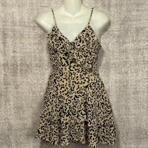 Tan & Black Leopard Ruffle Romper